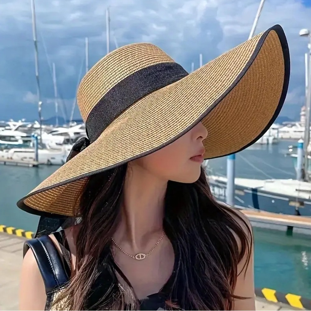 Chic Tan and Black Wide Brim Hat